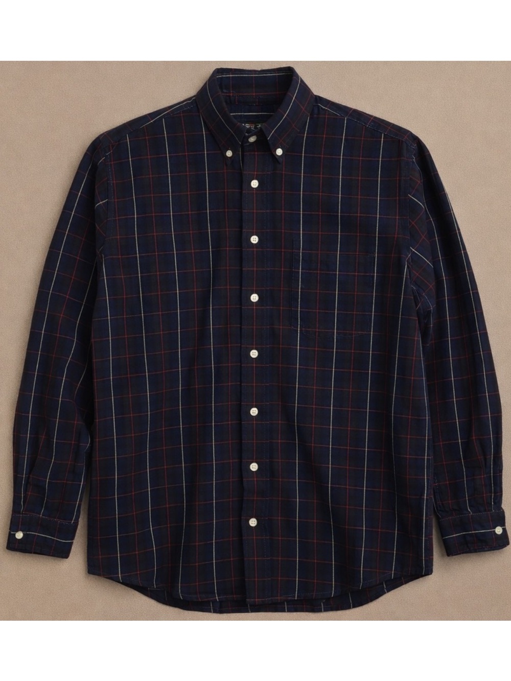 J.Crew Vintage Oarsman Tag Plaid Shirt XL Blue Red Button Down Made in Portuga